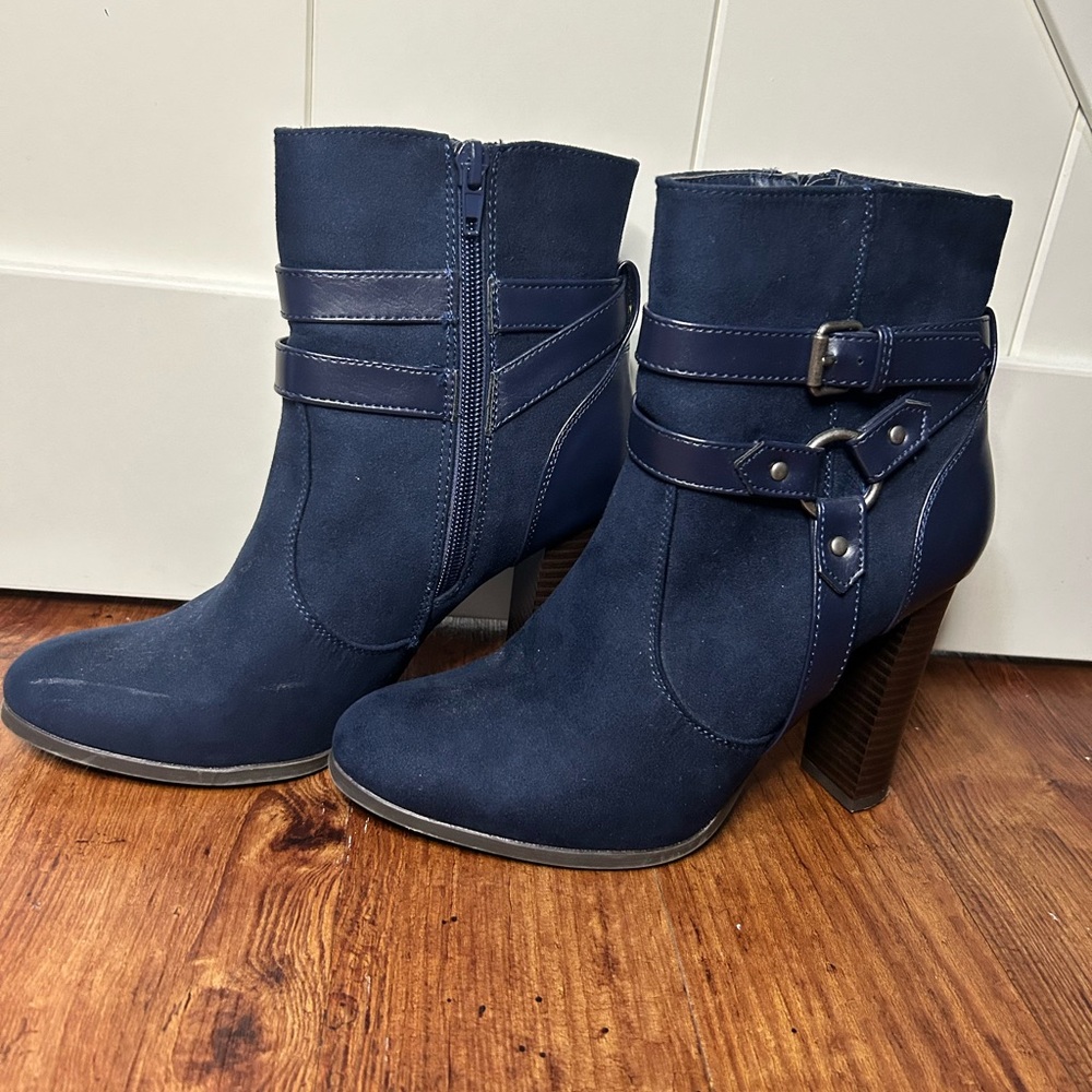 JustFab Dark Blue Heeled Booties